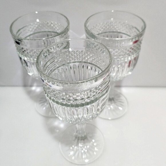 3 Libbey Radiant Water Glasses Vintage Pressed Glass 7" diamond ribbed patterned - Picture 2 of 7
